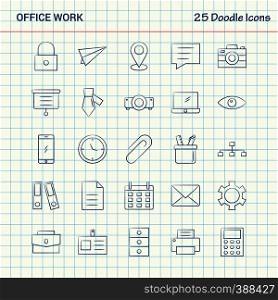 Office work 25 Doodle Icons. Hand Drawn Business Icon set