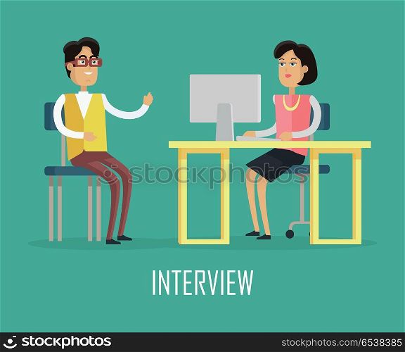 Office Work Concept Illustration In Flat Design.. Office work concept vector in flat design. Woman seating under table and working on computer, business icons in speak cloud. Working process in office, business in internet, daily tasks illustrating.