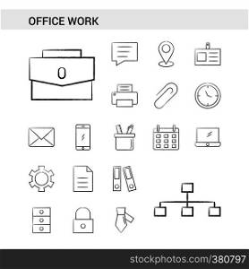 Office work hand drawn Icon set style, isolated on white background. - Vector