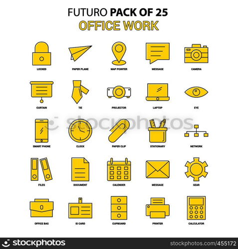 Office work Icon Set. Yellow Futuro Latest Design icon Pack