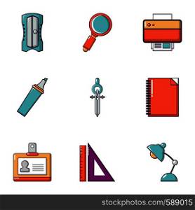Office work icons set. Flat set of 9 office work vector icons for web isolated on white background. Office work icons set, flat style