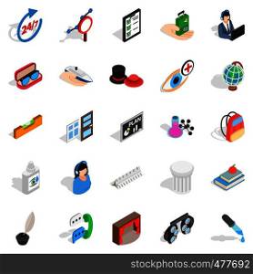 Office work icons set. Isometric set of 25 office work vector icons for web isolated on white background. Office work icons set, isometric style