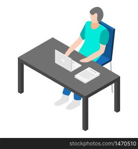 Office work table icon. Isometric of office work table vector icon for web design isolated on white background. Office work table icon, isometric style