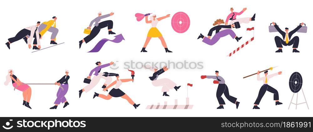 Office worker characters professional business corporate competition. Business workers and employees professional competition vector illustration set. Career competition office worker professional. Office worker characters professional business corporate competition. Business workers and employees professional competition vector illustration set. Career competition
