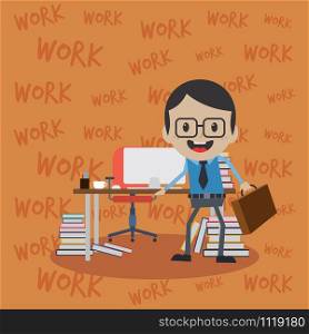 office worker on the job full task employee cartoon vector. office worker on the job full task employee cartoon