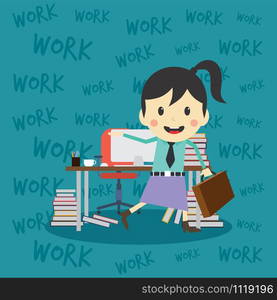 office worker on the job full task employee cartoon vector. office worker on the job full task employee cartoon