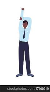Office worker stretches semi flat color vector character. Standing figure. Full body person on white. Workplace stretching isolated modern cartoon style illustration for graphic design and animation. Office worker stretches semi flat color vector character