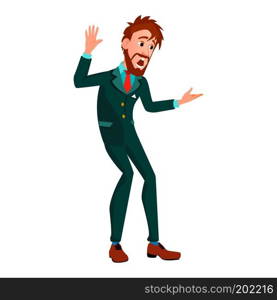 Office Worker Vector. Businessman Worker. Poses. Animated Elements. Front, Side View. Happy Job. Partner, European Clerk, Servant, Employee. Isolated Flat Cartoon Illustration 