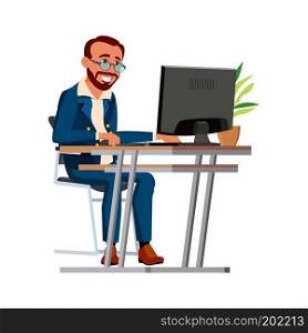 Office Worker Vector. Face Emotions, Gestures. Poses. Businessman Person. Turk. Front, Side View. Smiling Executive, Servant, Workman, Officer. Isolated Character Illustration
