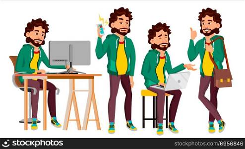 Office Worker Vector. Face Emotions, Various Gestures. Adult Business Male. Successful Corporate Officer, Clerk, Servant. Isolated Flat Character Illustration. Office Worker Vector. In Action. Face Emotions, Various Gestures. Business Man. Professional Cabinet Workman, Officer, Clerk. Isolated Cartoon Character Illustration