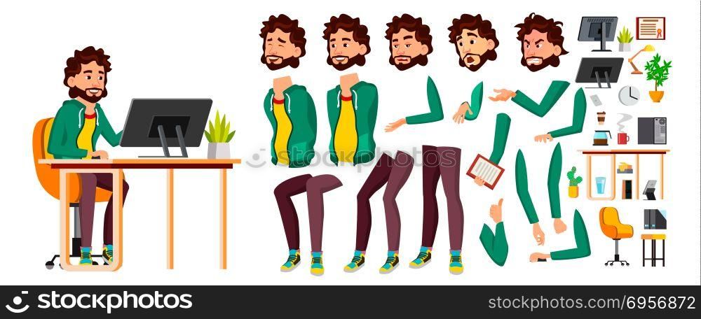 Office Worker Vector. Face Emotions, Various Gestures. Animation Creation Set. Business Person. Career. Modern Employee, Workman, Laborer. Isolated Flat Cartoon Character Illustration. Office Worker Vector. Face Emotions, Various Gestures. Animation Creation Set. Business Person. Career. Modern Employee, Workman, Laborer. Isolated Cartoon Character Illustration