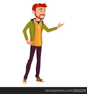 Office Worker Vector. Face Emotions, Various Gestures. Red Head, Ginger. Business Human. Smiling Manager, Servant, Workman, Officer. Flat Character Illustration 