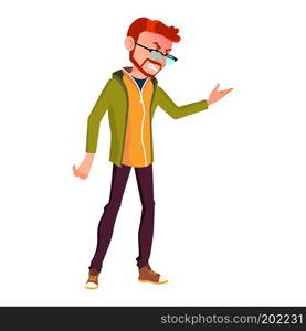 Office Worker Vector. Face Emotions, Various Gestures. Red Head, Ginger. Business Human. Smiling Manager, Servant, Workman, Officer. Flat Character Illustration
