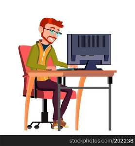 Office Worker Vector. Face Emotions, Various Gestures. Red Head, Ginger. Business Human. Smiling Manager, Servant, Workman, Officer. Flat Character Illustration
