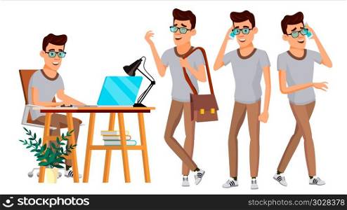 Office Worker Vector. Set. Businessman Worker. Happy Job. Partner, Clerk, Servant, Employee. Isolated Flat Cartoon Illustration. Office Worker Vector. Set. Adult Business Male. Successful Corporate Officer, Clerk, Servant. Isolated Flat Character Illustration