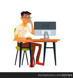 Office Worker Vector. Thai, Vietnamese. Facial Emotions, Gestures. Business Person. Poses. Animated Elements. Career. Modern Employee, Workman, Laborer. Isolated Flat Cartoon Character Illustration 