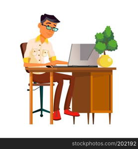 Office Worker Vector. Thai, Vietnamese. Facial Emotions, Gestures. Business Person. Poses. Animated Elements. Career. Modern Employee, Workman, Laborer. Isolated Flat Cartoon Character Illustration 