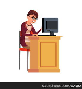 Office Worker Vector. Woman. Happy Clerk, Servant, Employee. Business Woman Person. Lady Face Emotions, Various Gestures. Flat Character Illustration
