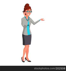 Office Worker Vector. Woman. Secretary, Accountant. Happy Clerk, Servant, Employee. Office Generator. Situations. Business Woman Person. Lady Face Emotions, Various Gestures. Illustration