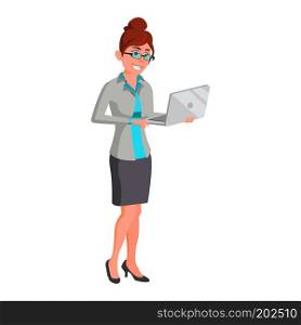 Office Worker Vector. Woman. Secretary, Accountant. Happy Clerk, Servant, Employee. Office Generator. Situations. Business Woman Person. Lady Face Emotions, Various Gestures. Illustration
