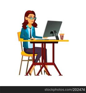 Office Worker Vector. Woman. Successful Officer, Clerk, Servant. In Action. Secretary, Accountant. Adult Business Woman. Emotions, Gestures. Isolated Flat Cartoon Illustration

