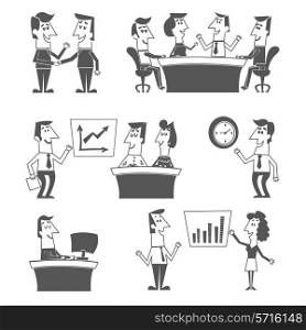 Office workers black set with people workforce teamwork isolated vector illustration