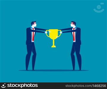 Office workers fighting each other for winning award. Concept business vector illustration, Angry, Competition, Trophy or prize, Flat business cartoon.