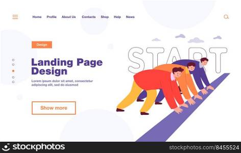 Office workers standing ready on start line isolated flat vector illustration. Cartoon employees competing in professional career race or sprint. Business competition and rivalry concept