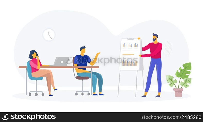 Office workflow process, teamwork project meeting concept. Vector office meeting, business team project, management workflow illustration. Office workflow process, teamwork project meeting concept