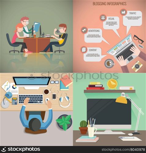 Office workplace business man working with laptop. Office workplace business man working with laptop vector art