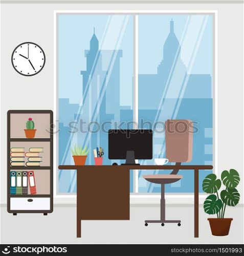 Office Workspace Workplace Table Computer Business Flat Design