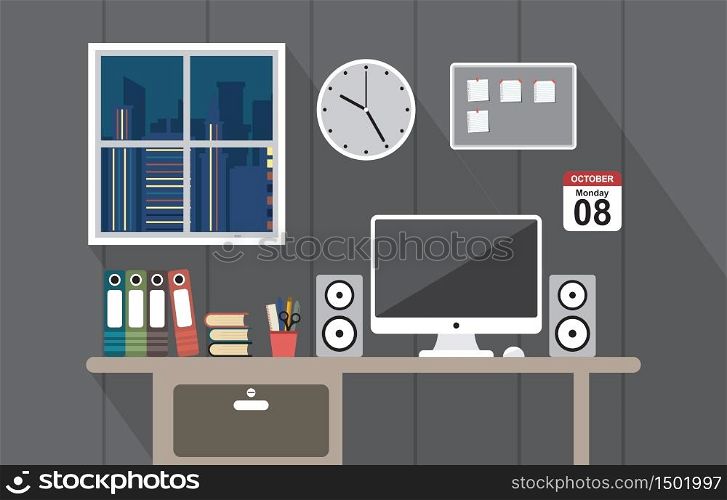 Office Workspace Workplace Table Computer Business Flat Design