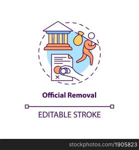 Official removal concept icon. Visa denied. Refusal for border entry. Immigrant leaves country. Deportation abstract idea thin line illustration. Vector isolated outline color drawing. Editable stroke. Official removal concept icon
