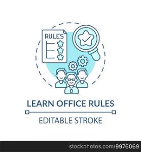 Official rules of workplace concept icon. Newbie adaptation tips. Etiquette rules of company idea thin line illustration. Vector isolated outline RGB color drawing. Editable stroke. Official rules of workplace concept icon