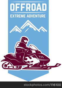 Offroad extreme adventure. Emblem template with snowmobile. Design element for logo, label, emblem, sign. Vector illustration