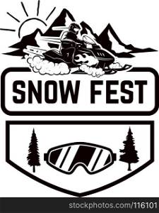 Offroad extreme adventure. Emblem template with snowmobile. Design element for logo, label, emblem, sign. Vector illustration