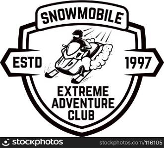 Offroad extreme adventure. Emblem template with snowmobile. Design element for logo, label, emblem, sign. Vector illustration