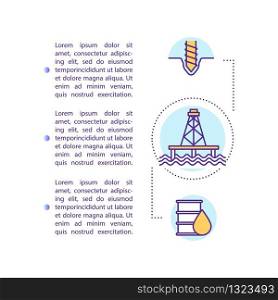 Offshore drilling concept icon with text. Oil rig construction. Marine machinery to extract petroleum. PPT page vector template. Brochure, magazine, booklet design element with linear illustrations