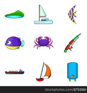 Offshore icons set. Cartoon set of 9 offshore vector icons for web isolated on white background. Offshore icons set, cartoon style