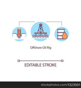 Offshore oil rig concept icon. Drilling in sea for petroleum. Marine structure to extract fuel idea thin line illustration. Vector isolated outline RGB color drawing. Editable stroke