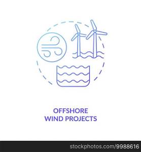 Offshore wind projects concept icon. Wind energy to generate electricity idea thin line illustration. Breeze turbines. Clean and renewable. Vector isolated outline RGB color drawing. Offshore wind projects concept icon