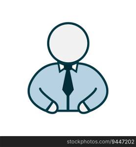 Ofiice worker simple flat icon. Man in a shirt with a tie. Work. Blue colored. Vector art