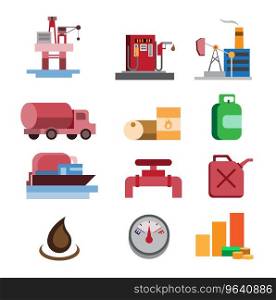 Oil and gas industry icon set flat Royalty Free Vector Image