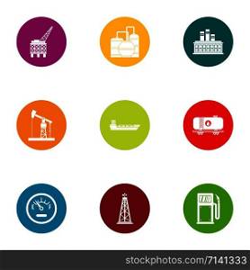 Oil area icons set. Flat set of 9 oil area vector icons for web isolated on white background. Oil area icons set, flat style