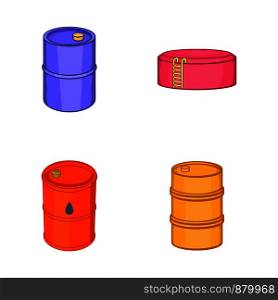 Oil barrel icon set. Cartoon set of oil barrel vector icons for web design isolated on white background. Oil barrel icon set, cartoon style
