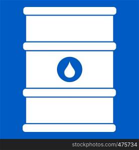 Oil barrel icon white isolated on blue background vector illustration. Oil barrel icon white