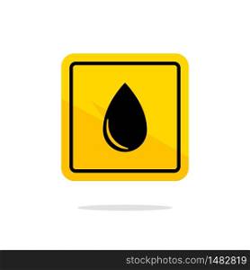 Oil black drop flat icon on yellow background, naturel eco gas concept vector symbol isolated on white backgrop