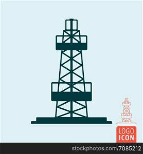 Oil derrick icon. Oil rig symbol. Vector illustration. Oli derrick icon isolated