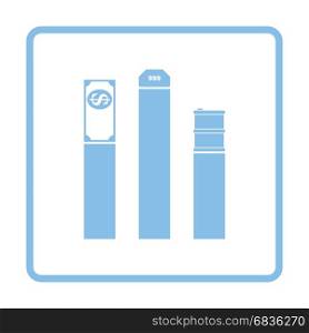 Oil, dollar and gold chart concept icon. Blue frame design. Vector illustration.