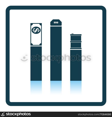 Oil, dollar and gold chart concept icon. Shadow reflection design. Vector illustration.